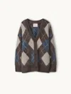 Lisa Yang Elaria Cardigan Wood/night Fall/sand/cream Brushed Argyle 0 In Black