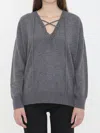 Lisa Yang Erna Tie-neck Ribbed Sweater In Gray
