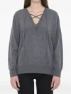 Lisa Yang Erna Tie-neck Ribbed Sweater In Gray