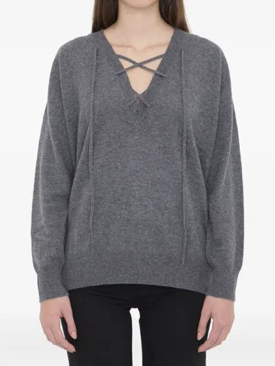 LISA YANG ERNA TIE-NECK RIBBED SWEATER