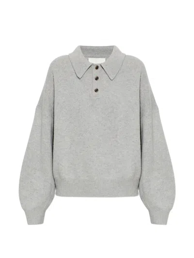 Lisa Yang Etta Button Collared Knitted Top In Gray