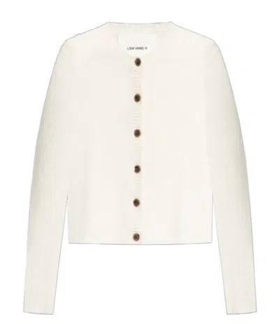 Lisa Yang Felicia Ribbed Button Cardigan In White