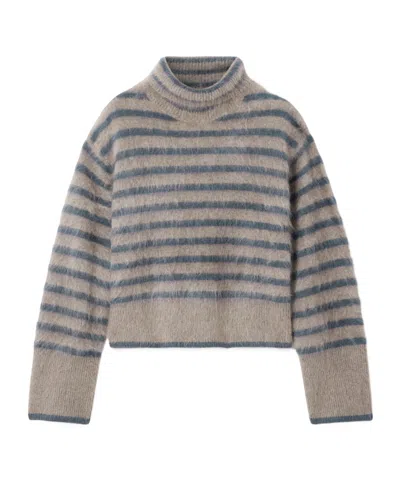 Lisa Yang Floren Striped Brushed-cashmere Turtleneck Sweater In Silver