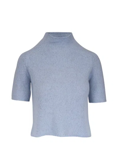 Lisa Yang Fride High-neck Short-sleeve Sweater In Blue