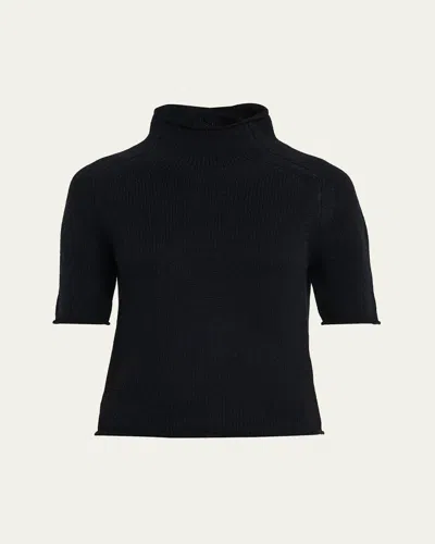 Lisa Yang Fride Short-sleeved Mock-neck Cashmere Sweater In Black Bl