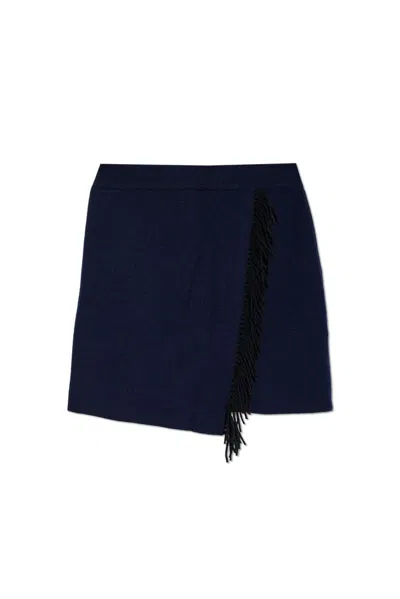 Lisa Yang Mette Fringed Wrap-effect Cashmere Mini Skirt In Navy
