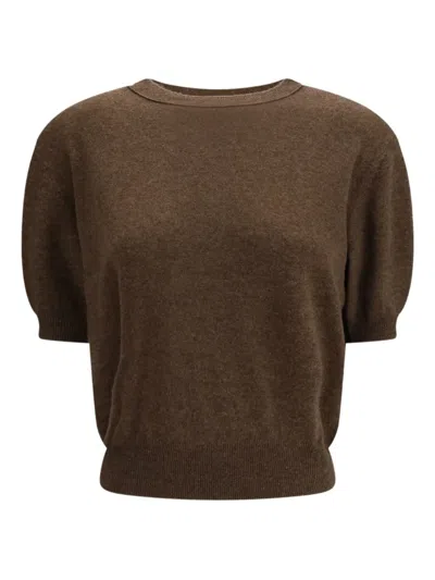 Lisa Yang Genevra Short Sleeve Knitted Top In Brown