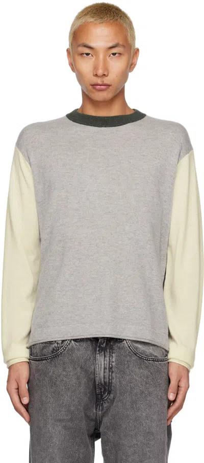 Lisa Yang Men's Elliot Cashmere Colorblock Sweater In Dove Grey