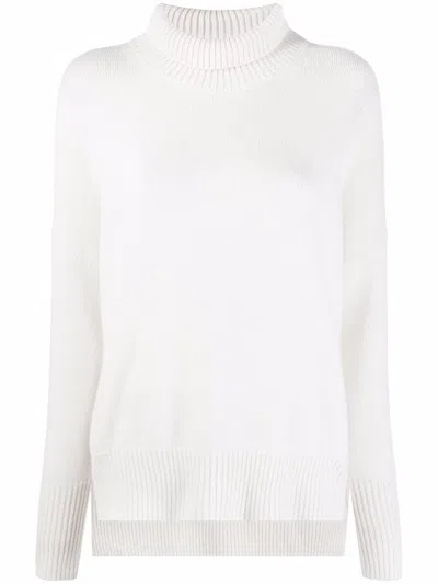 Lisa Yang Cashmere High-neck Ribbed-trim Drop-shoulder Sweater With High-low Hem In White