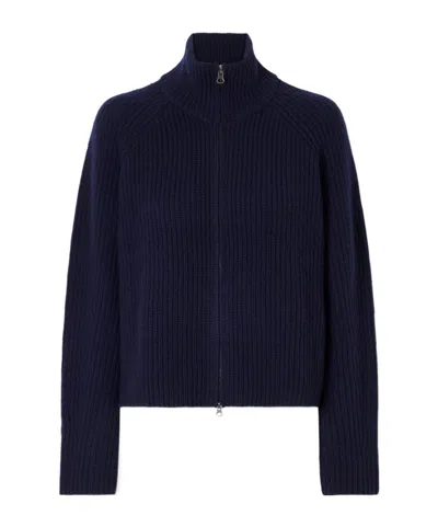 Lisa Yang High Neck Cropped Knit Jacket In Blue