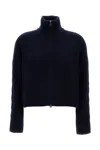 Lisa Yang High-neck Ribbed Knit Cardigan With Metal Zipper In Blue