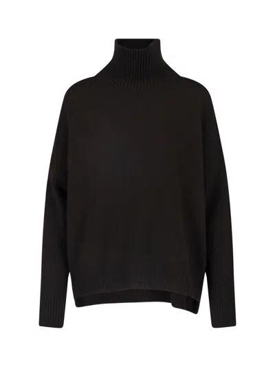 Lisa Yang High Ribbed Asymmetrical Turtleneck Knit Sweater In Black