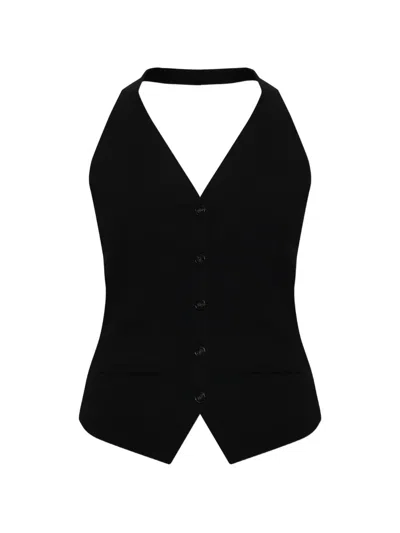 Lisa Yang Immy Halterneck Button-up Top In Black
