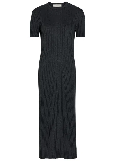 Lisa Yang Isabela Ribbed Cotton And Cashmere-blend Midi Dress In Gray