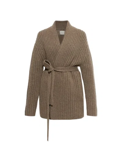 Lisa Yang Jacqueline Belted Waffle-knit Cardigan In Neutral