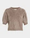 Lisa Yang Juniper Brushed Cashmere Short-sleeve Sweater