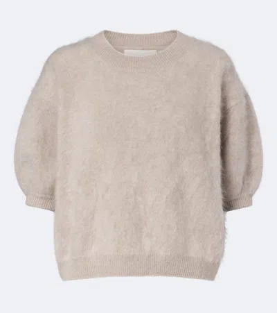 Lisa Yang Cashmere Brushed Crewneck Cropped Sweater In Neutral