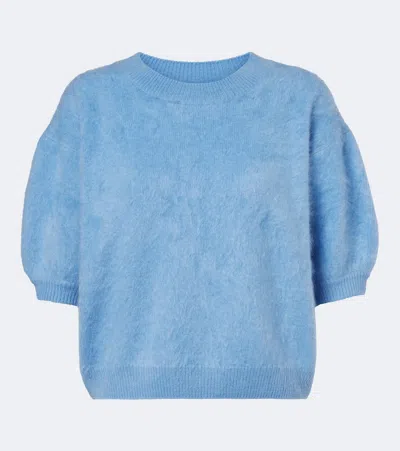 Lisa Yang Juniper Brushed Cashmere Short-sleeve Sweater In Blue