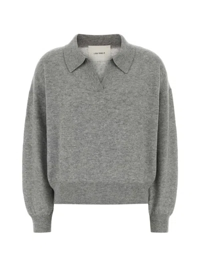 Lisa Yang V-neck Cashmere Sweater With Ribbed Cuffs And Hem In Gray