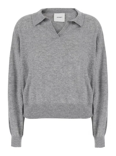 Lisa Yang Katriel Polo Collar Cashmere Sweater With Ribbed Trims In Gray