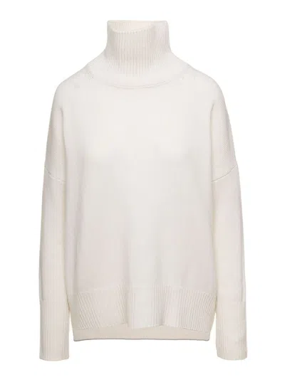 Lisa Yang Turtleneck Jumper In Pure Cashmere With Dropped Shoulders In White