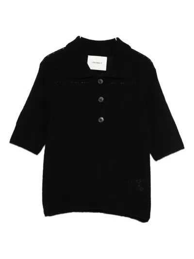 Lisa Yang Knitted Polo Top In Black