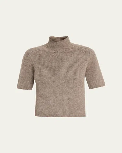Lisa Yang Lexia Mock-neck Cashmere Short-sleeve Sweater In Brown