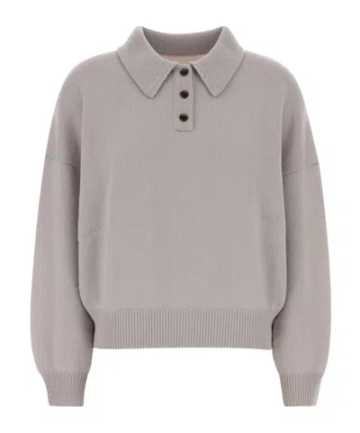 Lisa Yang Long-sleeve Polo-collar Sweater In Gray