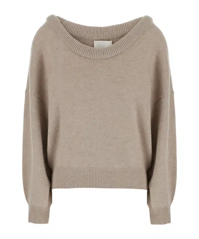 Lisa Yang Doria Ribbed-trim Off-shoulder Sweater In Neutral
