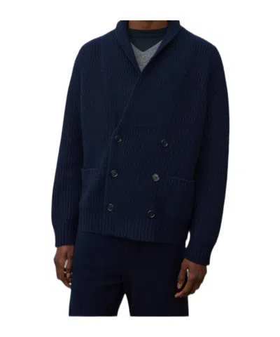Lisa Yang Lyle Cashmere Knitted Ribbed Double Breasted Cardigan Jacket In Blue