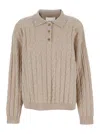 Lisa Yang Magnolie Beige Cable Knit Polo Shirt-style Sweater With Classic Collar In Cashmere Woman In Neutral