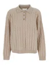 Lisa Yang Magnolie Beige Cable Knit Polo Shirt-style Sweater With Classic Collar In Cashmere Woman In Neutral