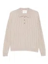Lisa Yang Magnolie Beige Cable Knit Polo Shirt-style Sweater With Classic Collar In Cashmere Woman In Animal Print