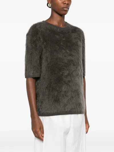 Lisa Yang Maren Brushed Short-sleeve Sweater In Gray