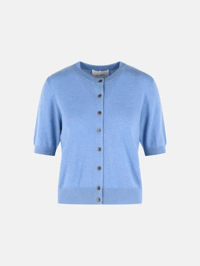 Lisa Yang Marene Cashmere Crew Neck Cardigan Top In Blue