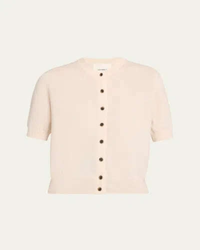 Lisa Yang Marene Short-sleeve Cashmere Crewneck Cardigan In Brown