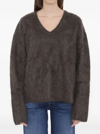 LISA YANG MARGARETA BRUSHED V-NECK SWEATER