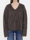 Lisa Yang Margareta Brushed V-neck Sweater In Brown