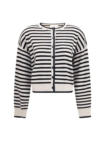 Lisa Yang Cropped Crewneck Top Long Sleeves Stripes In White