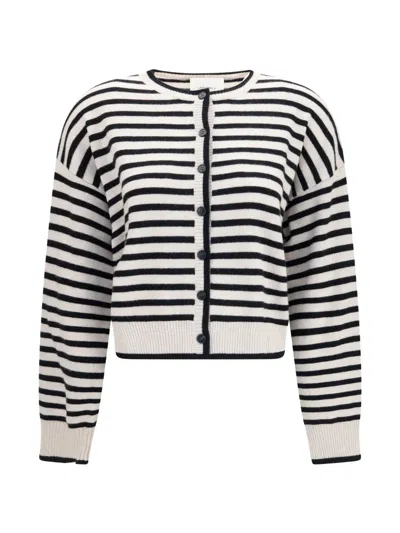 Lisa Yang Cropped Crewneck Top Long Sleeves Stripes In White