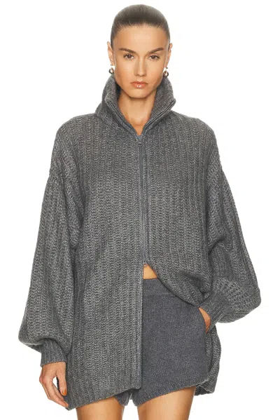 Lisa Yang Marly Zip Up Cardigan In Gray