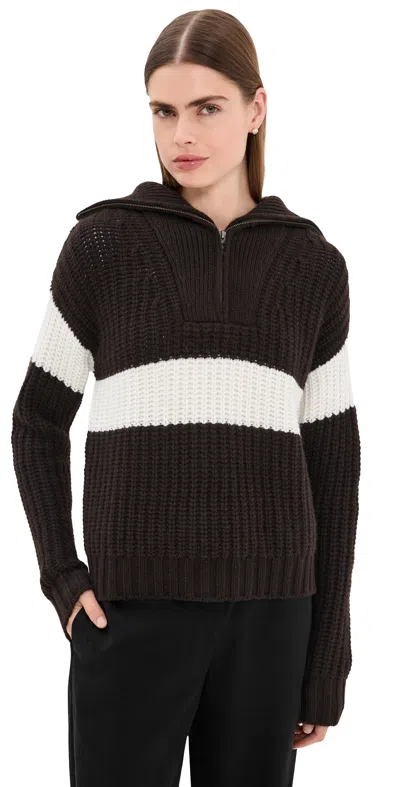 Lisa Yang Mavis Stripe Cashmere Rib Quarter-zip Sweater In Black