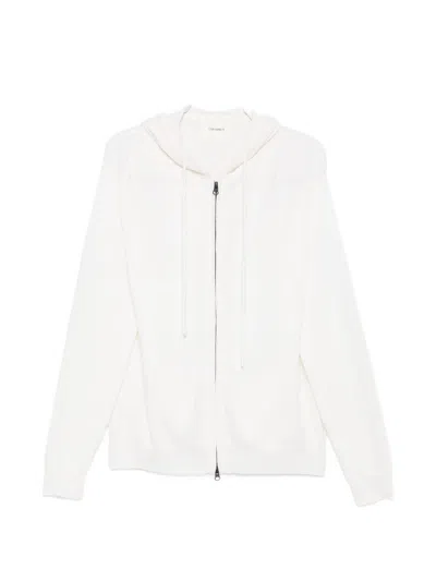 Lisa Yang Men's 100% Cashmere Two-way Zip Hoodie With Drawstring Hood And Slit Pockets In White