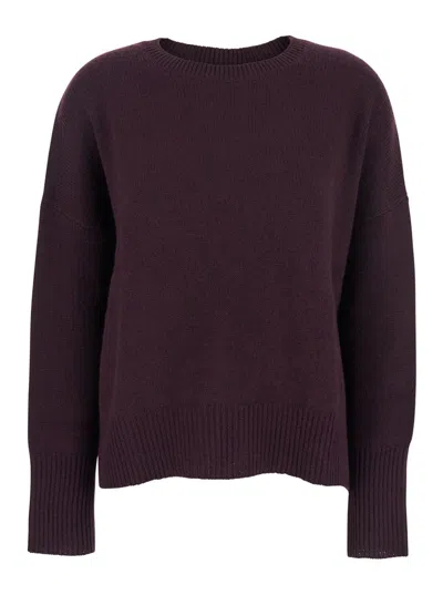 LISA YANG 'MILA' BORDEAUX SWEATER WITH DROPPED SHOULDERS AND RIBBED TRIMS IN CASHMERE WOMAN