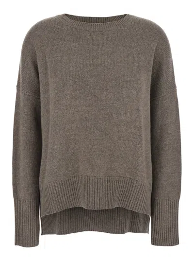 Lisa Yang Mila Grey Sweater With Ribbed Trim In Cashmere Woman In Gray