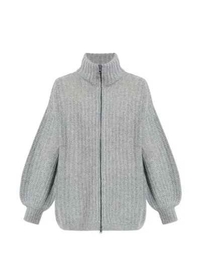 Lisa Yang Moralie Zipped Balloon-sleeve Sweater In Blue