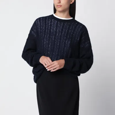 Lisa Yang Navy Cable-knit Amabel Cashmere-silk Sweater In Blue