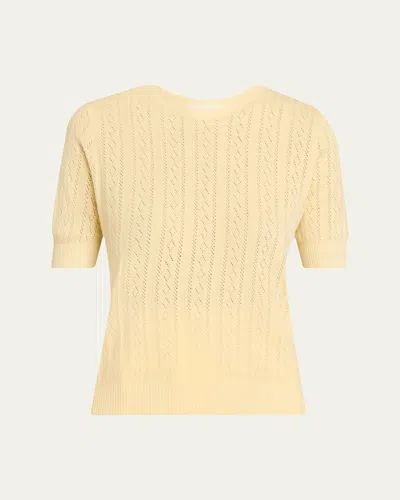Lisa Yang Nika Cotton Pointelle Knit Short-sleeve Sweater In Yellow