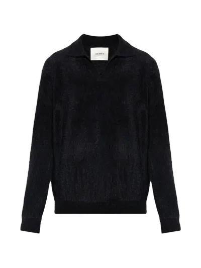 Lisa Yang Omar Brushed Knit Polo Top In Black