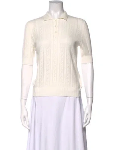 Pre-owned Lisa Yang Patterned V-neck Sweater W/ Tags In White